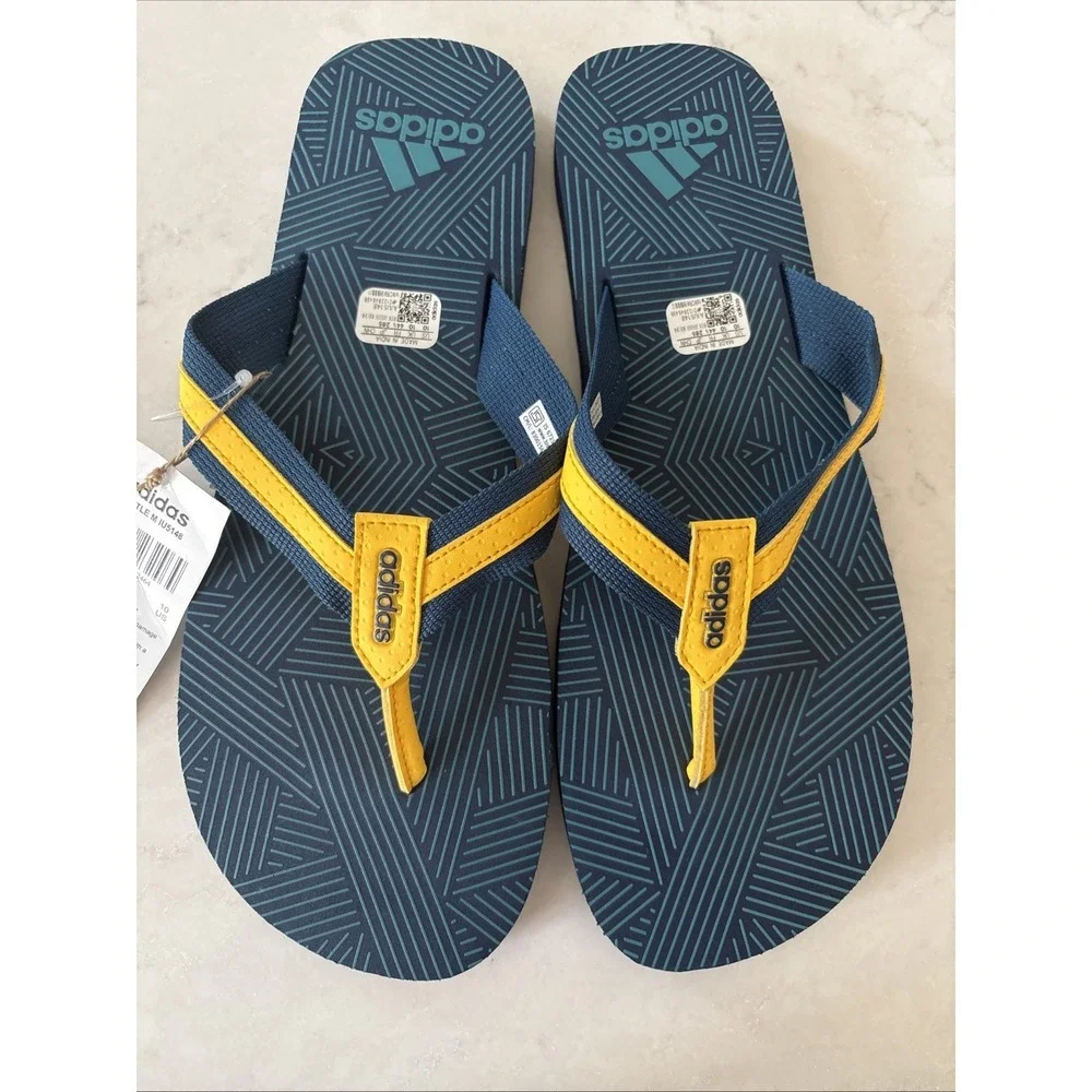 Adidas Hurtle Flip Flop Sandals Open Toe Men's Blue Yellow Size 10 Slipper New